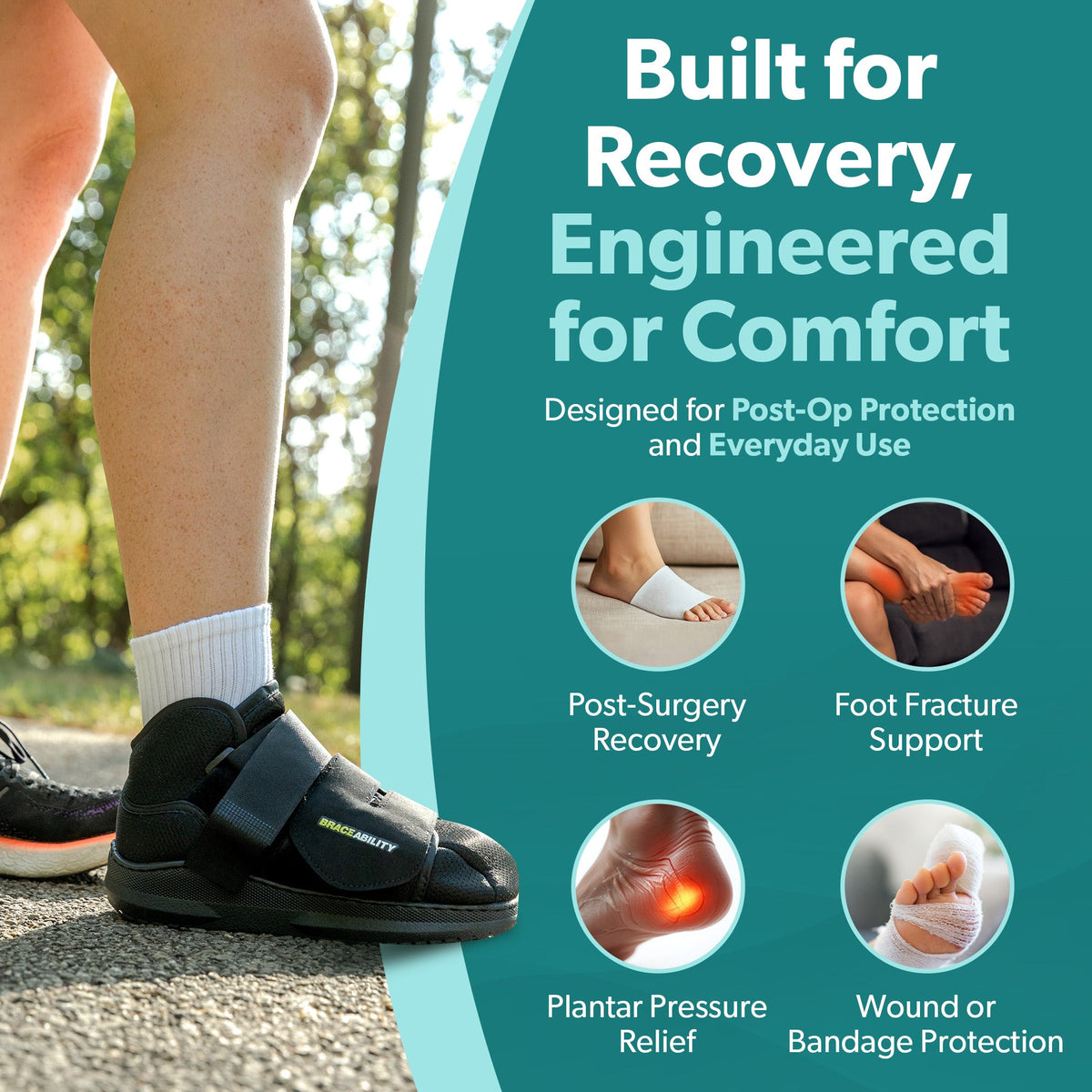 Closed Toe Medical Walking Shoe | Lightweight Foot Cast Brace for Metatarsal Stress Fractures, Post-Surgery, Broken Toe Recovery
