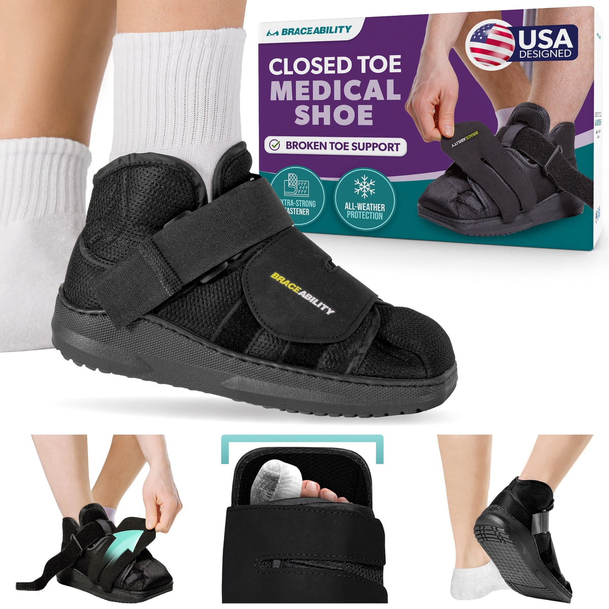 Closed Toe Medical Walking Shoe | Lightweight Foot Cast Brace for Metatarsal Stress Fractures, Post-Surgery, Broken Toe Recovery