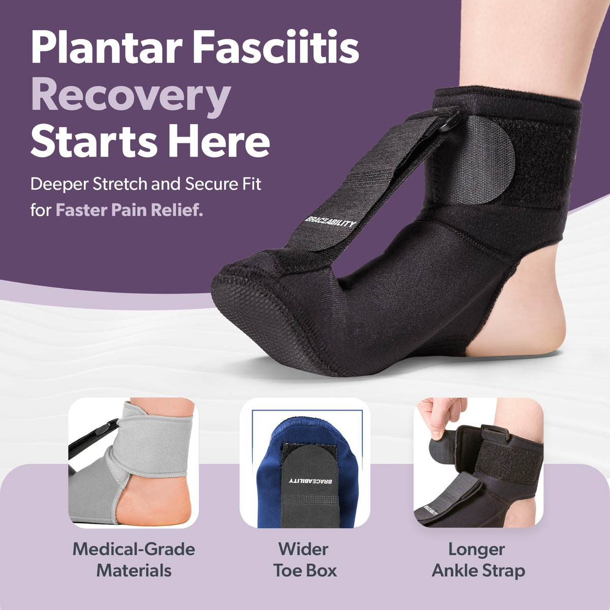 Plantar Fasciitis Night Sock Splint | Soft Stretching Brace and Foot Pain Sleep Support Boot