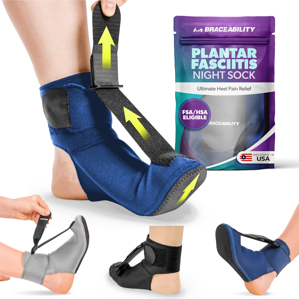 Plantar Fasciitis Night Sock Splint | Soft Stretching Brace and Foot Pain Sleep Support Boot