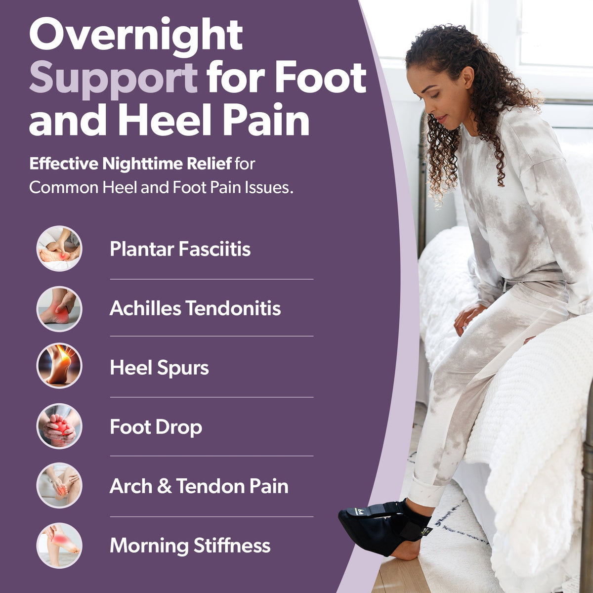 Plantar Fasciitis Night Sock Splint | Soft Stretching Brace and Foot Pain Sleep Support Boot