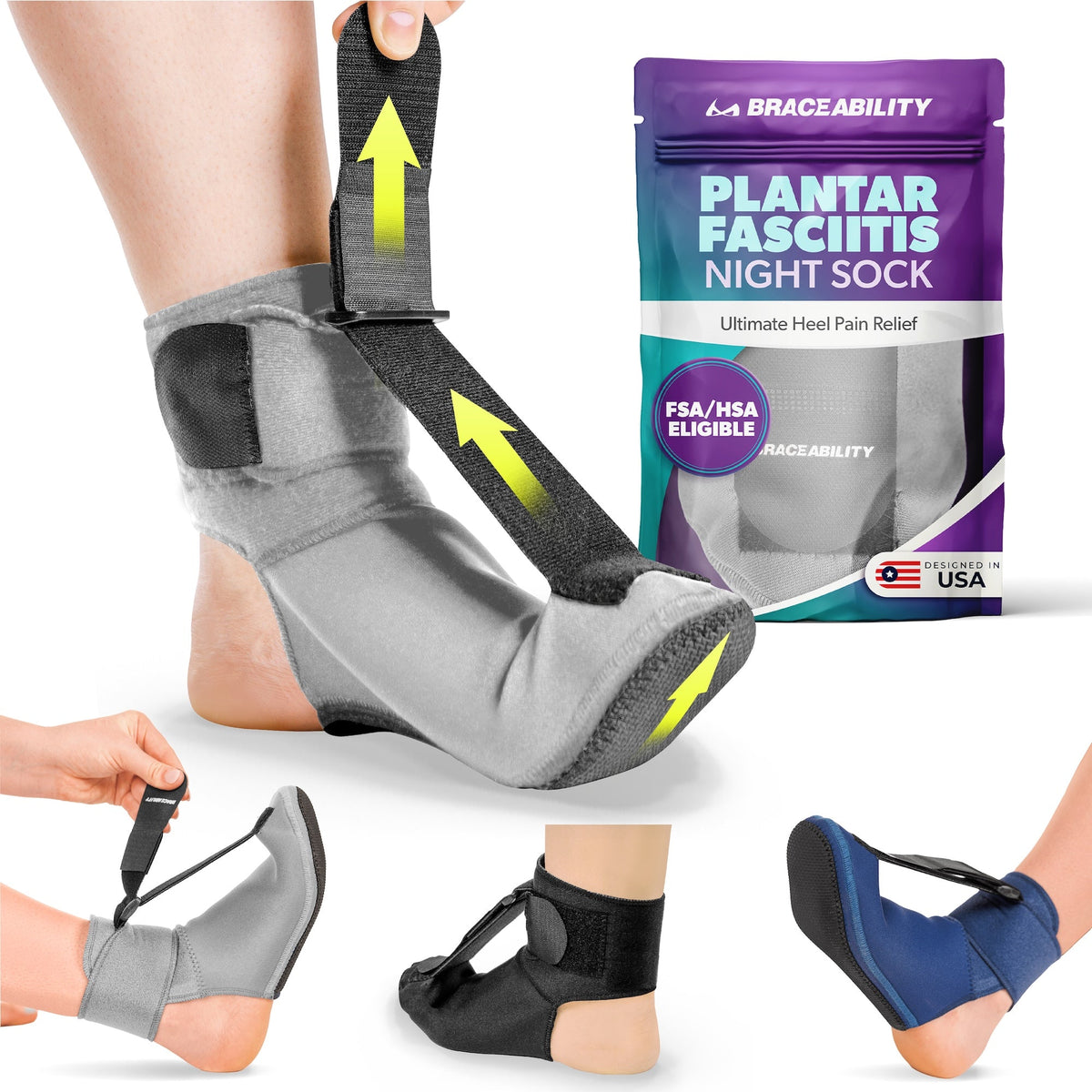 Plantar Fasciitis Night Sock Splint | Soft Stretching Brace and Foot Pain Sleep Support Boot