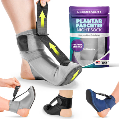 Plantar Fasciitis Night Sock Splint | Soft Stretching Brace and Foot Pain Sleep Support Boot