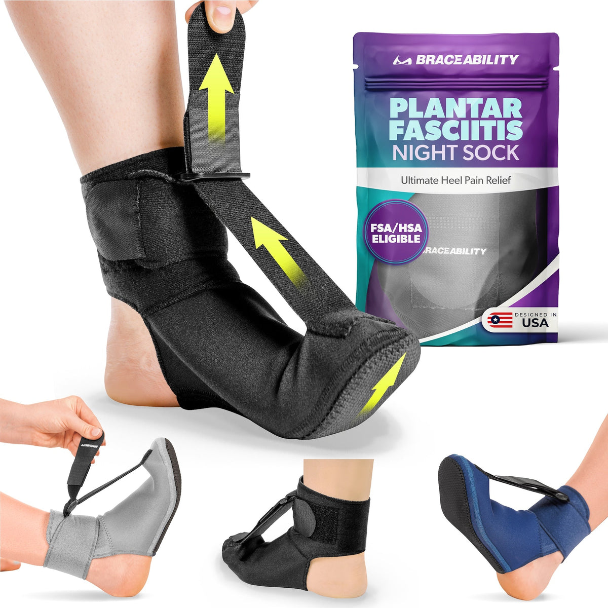 Plantar Fasciitis Night Sock Splint | Soft Stretching Brace and Foot Pain Sleep Support Boot