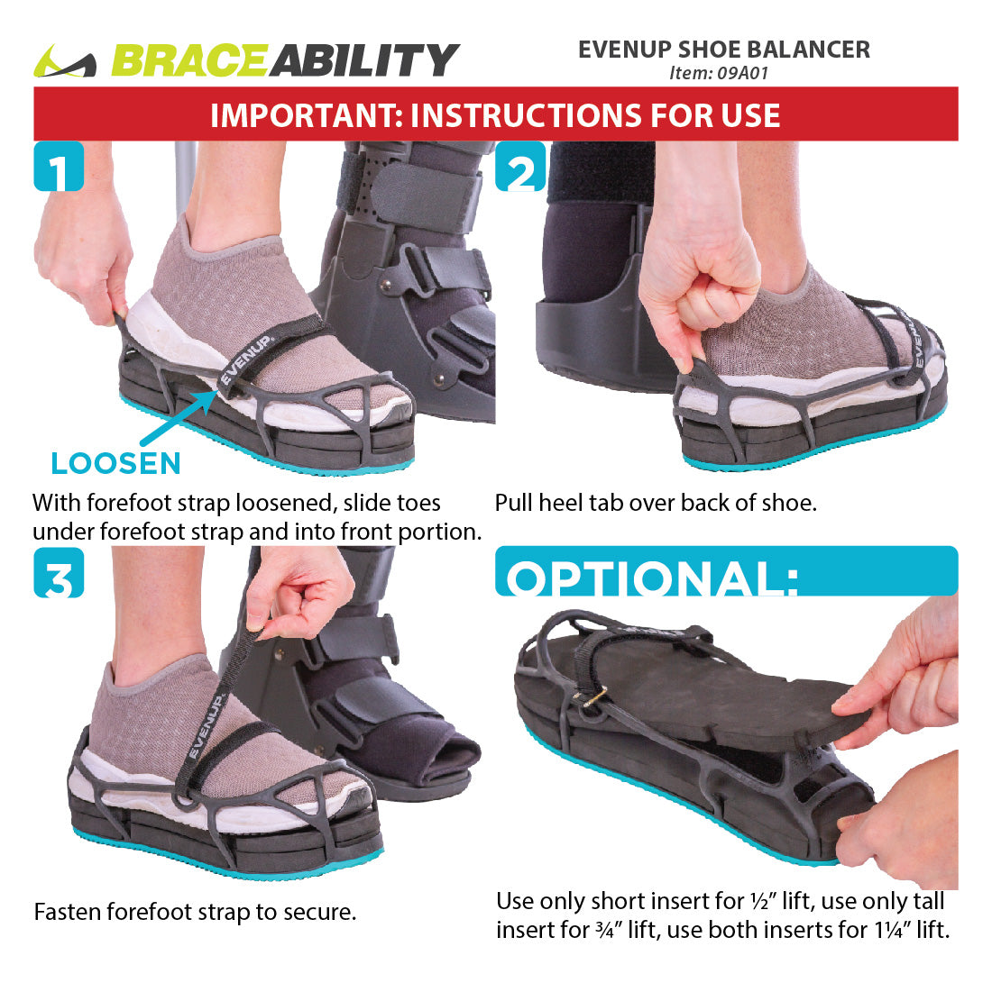 EVENup Shoe Balancer | Leveler and Lift for Uneven Legs to Wear With Walking Boot