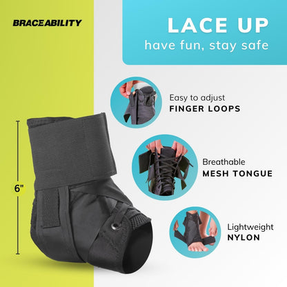 Lace Up Kids Ankle Brace | Pediatric Figure 8 Sprained Foot Support Wrap for Youth in Sports