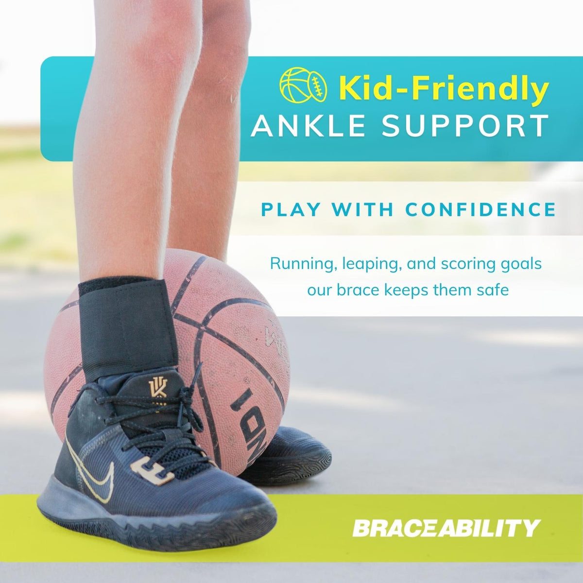 Lace Up Kids Ankle Brace | Pediatric Figure 8 Sprained Foot Support Wrap for Youth in Sports