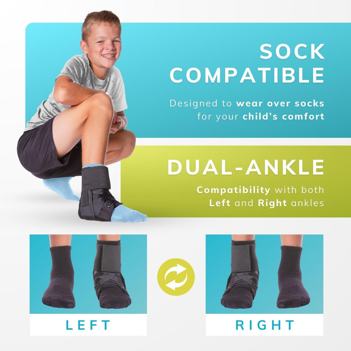 Lace Up Kids Ankle Brace | Pediatric Figure 8 Sprained Foot Support Wrap for Youth in Sports