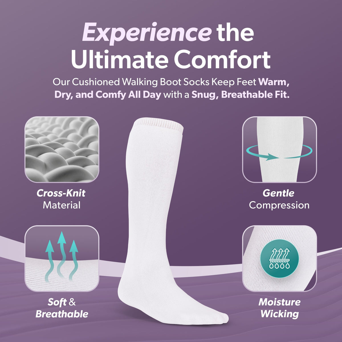 Orthopedic Walking Boot Sock Liners - Replacement Tube Cast Socks for Aircast Cam Walkers and Fracture Post-op Shoes (1 Pair)