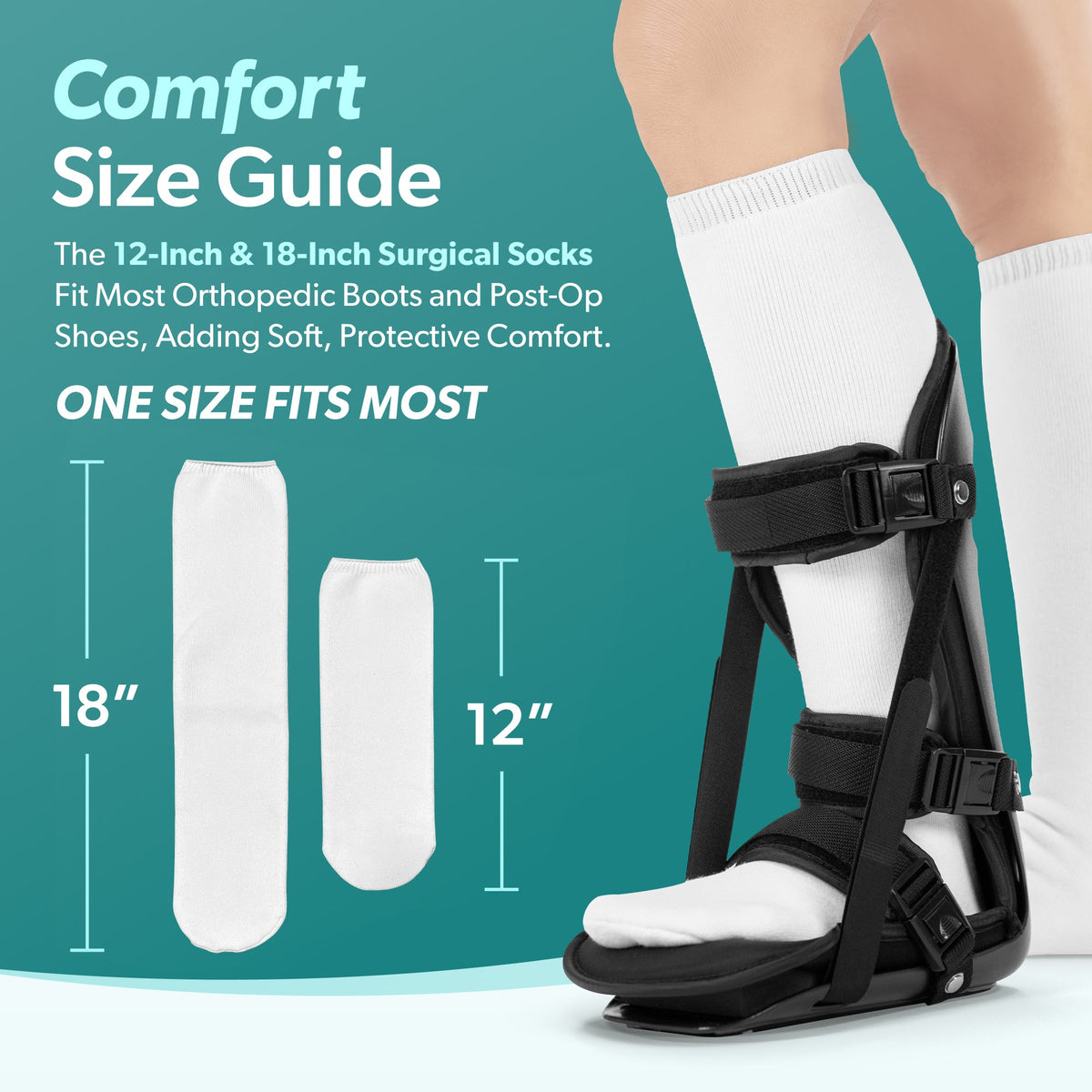 Orthopedic Walking Boot Sock Liners - Replacement Tube Cast Socks for Aircast Cam Walkers and Fracture Post-op Shoes (1 Pair)