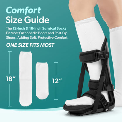 Orthopedic Walking Boot Sock Liners - Replacement Tube Cast Socks for Aircast Cam Walkers and Fracture Post-op Shoes (1 Pair)