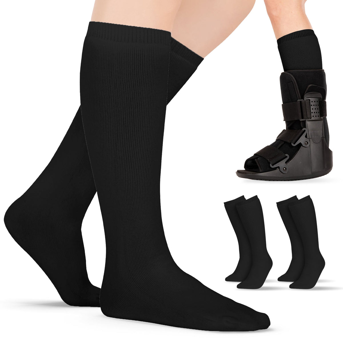 Orthopedic Walking Boot Sock Liners - Replacement Tube Cast Socks for Aircast Cam Walkers and Fracture Post-op Shoes (1 Pair)