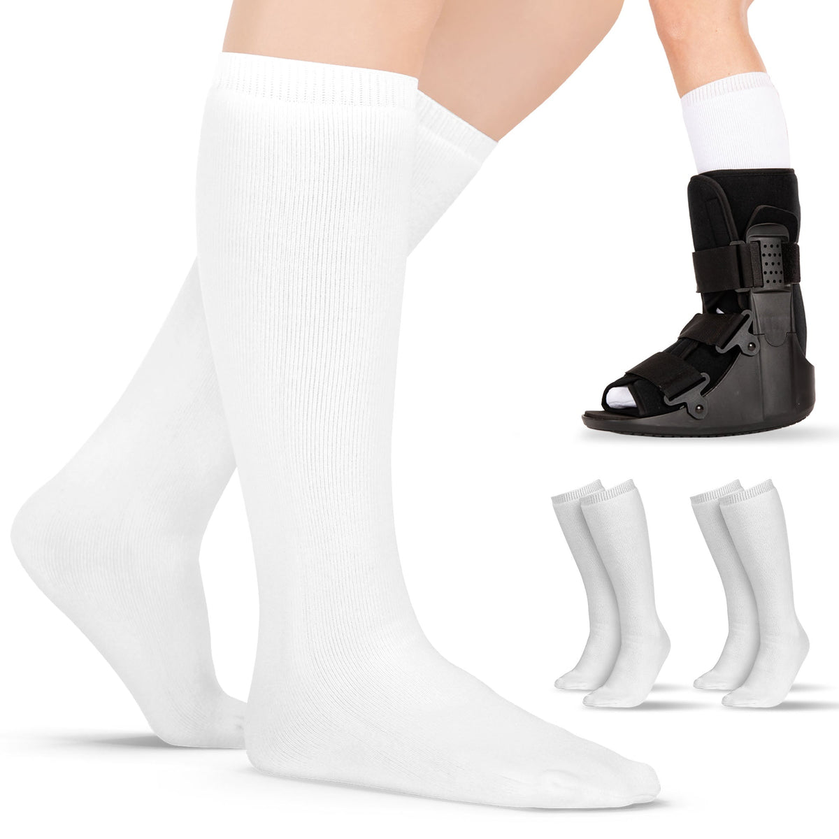 Orthopedic Walking Boot Sock Liners - Replacement Tube Cast Socks for Aircast Cam Walkers and Fracture Post-op Shoes (1 Pair)