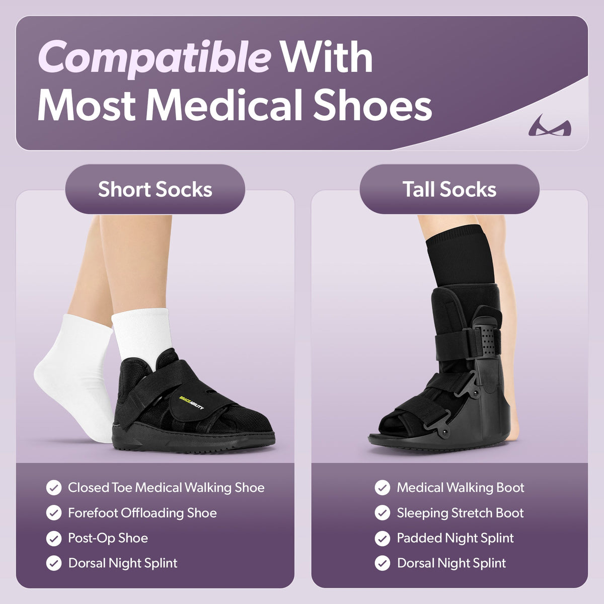 Orthopedic Walking Boot Sock Liners - Replacement Tube Cast Socks for Aircast Cam Walkers and Fracture Post-op Shoes (1 Pair)