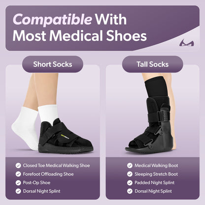 Orthopedic Walking Boot Sock Liners - Replacement Tube Cast Socks for Aircast Cam Walkers and Fracture Post-op Shoes (1 Pair)