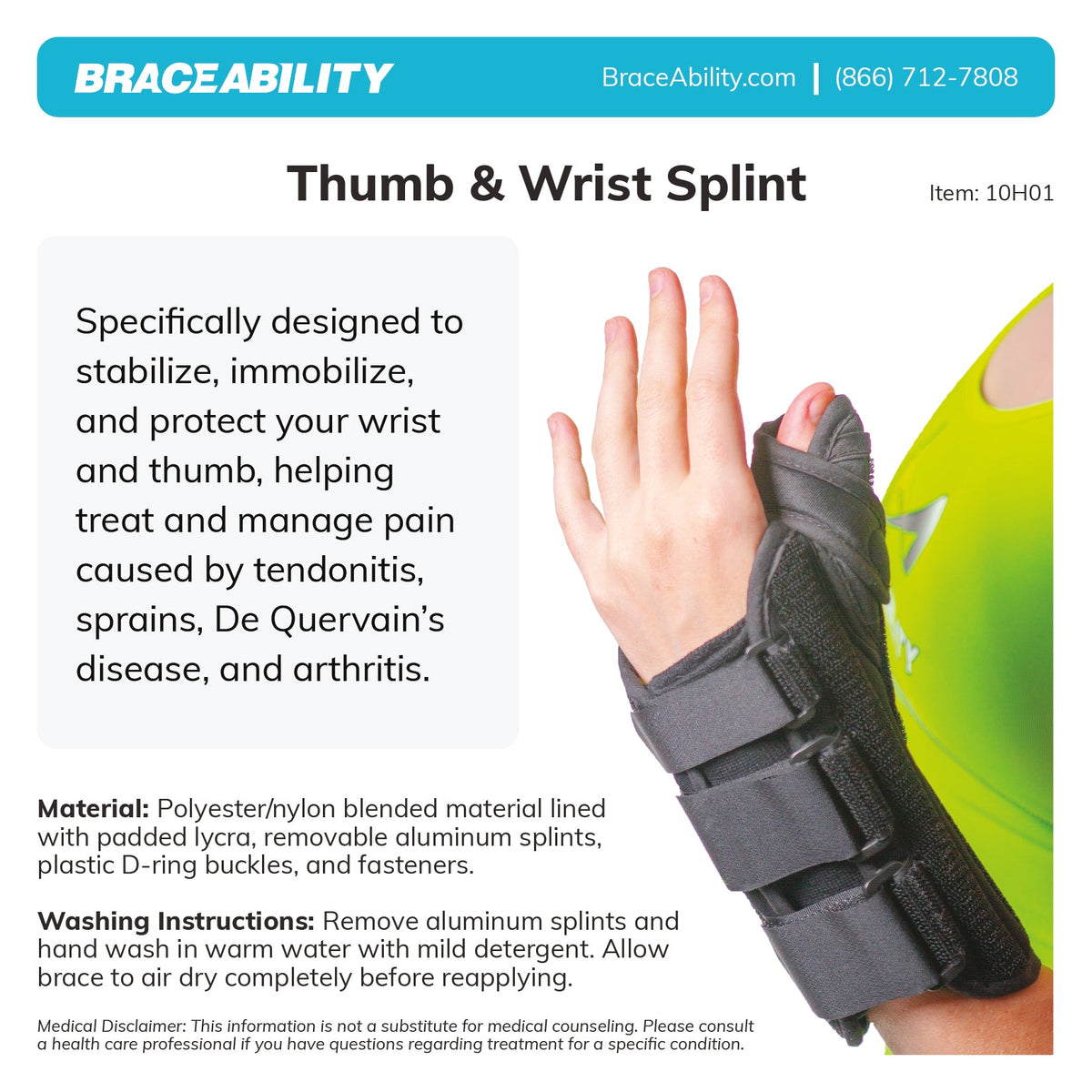 Wrist and Thumb Spica Splint - De Quervain's Tenosynovitis Support Brace for Right or Left Hand