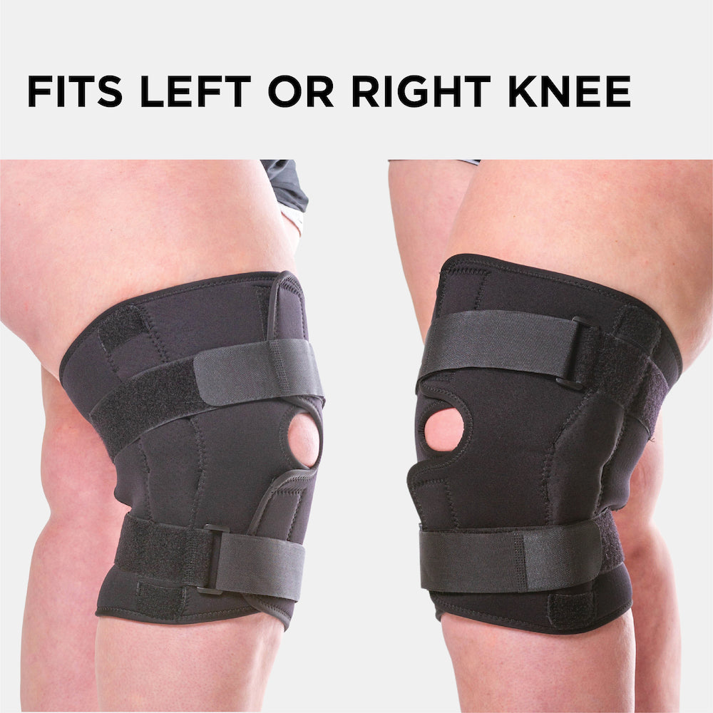 Wrap Around Hinged Knee Brace | Neoprene Open Patella Support with Adjustable Straps for Women & Men