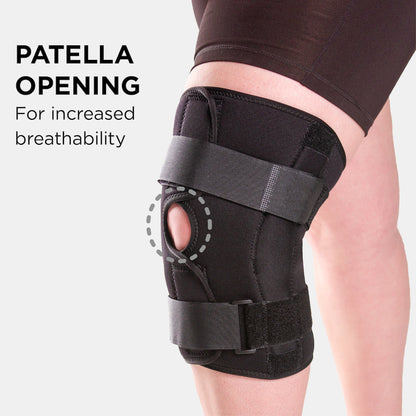 Wrap Around Hinged Knee Brace | Neoprene Open Patella Support with Adjustable Straps for Women & Men