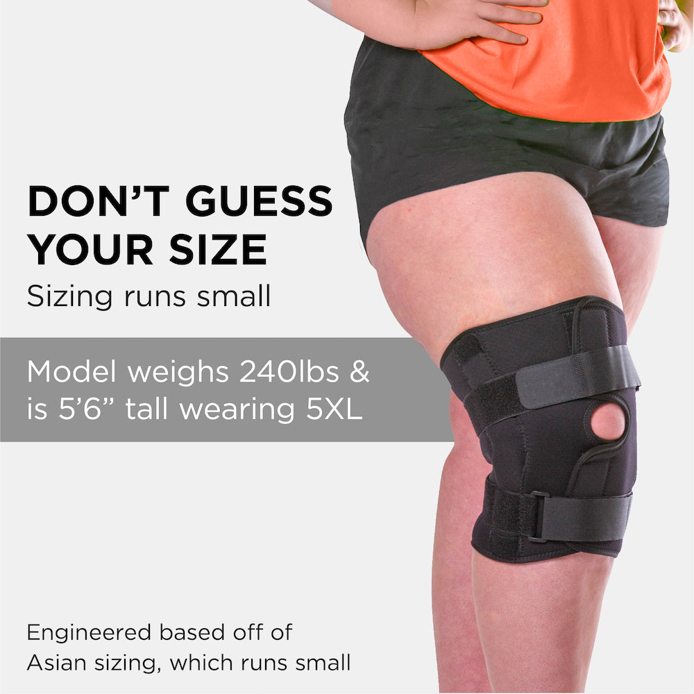 Wrap Around Hinged Knee Brace | Neoprene Open Patella Support with Adjustable Straps for Women & Men