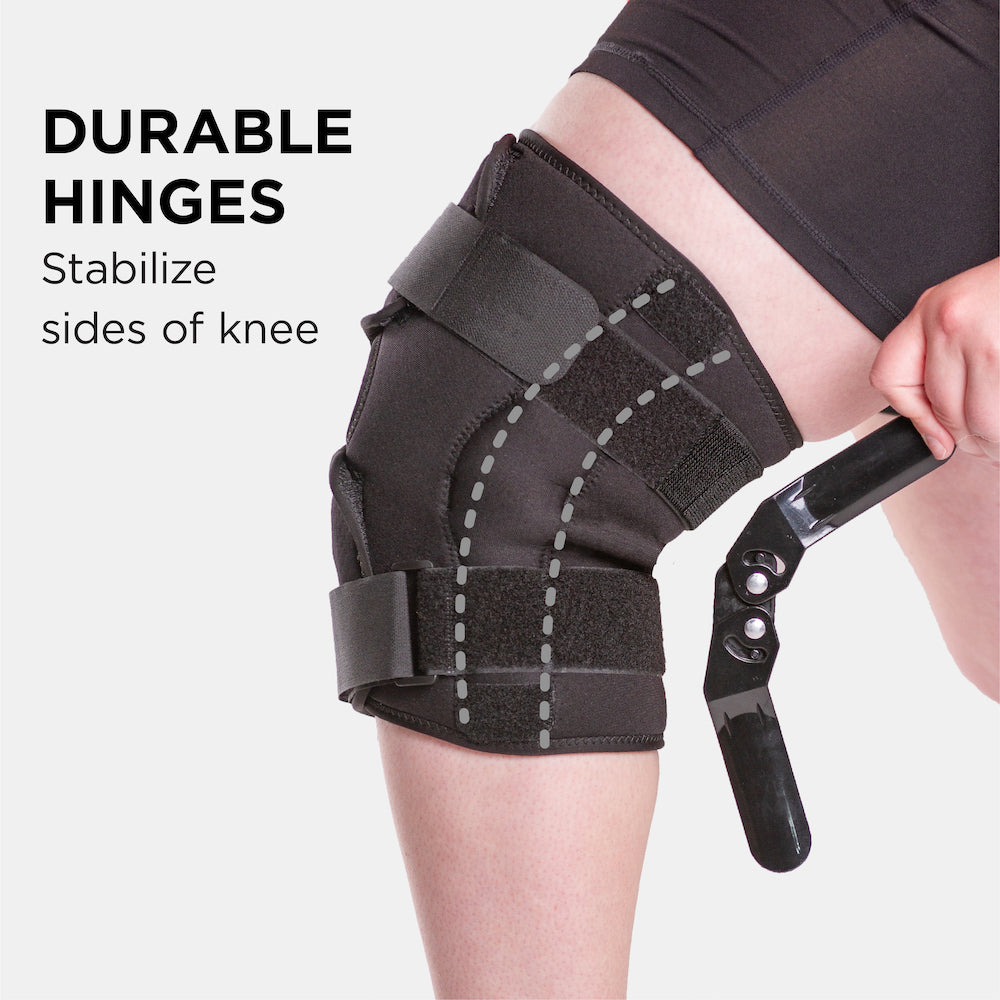 Wrap Around Hinged Knee Brace | Neoprene Open Patella Support with Adjustable Straps for Women & Men
