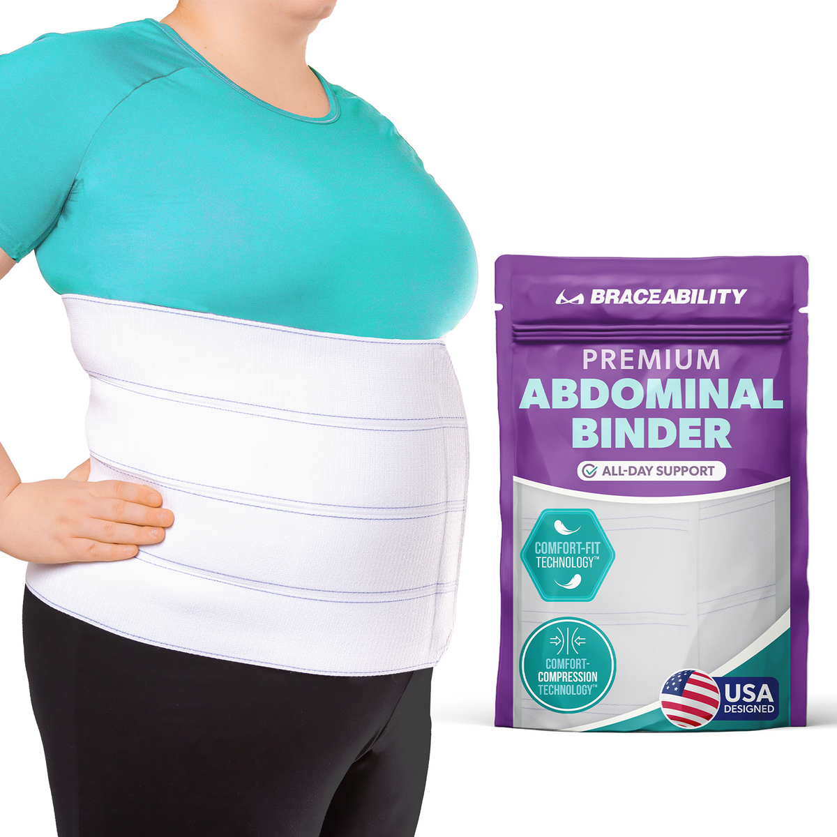 Plus Size Bariatric Abdominal Binder | Belly Band, Stomach Hernia Brace & Back Support Belt (up to 4XL)