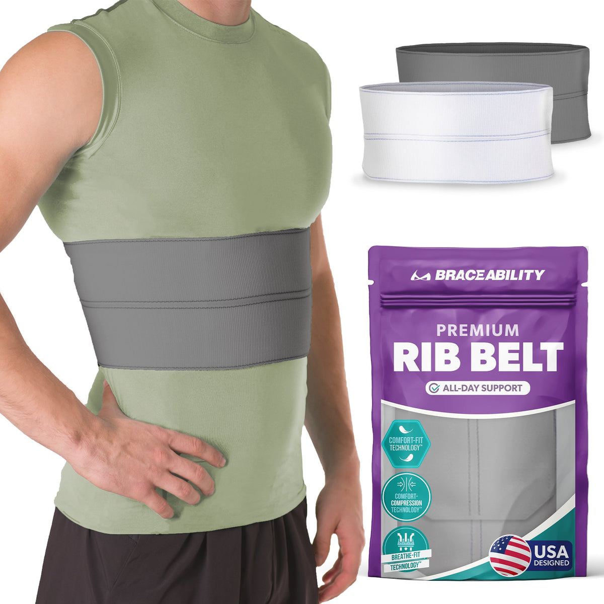 Broken Rib Brace | Compression Wrap Belt for Fractured, Cracked, Dislocated, or Bruised Ribs Pain Support
