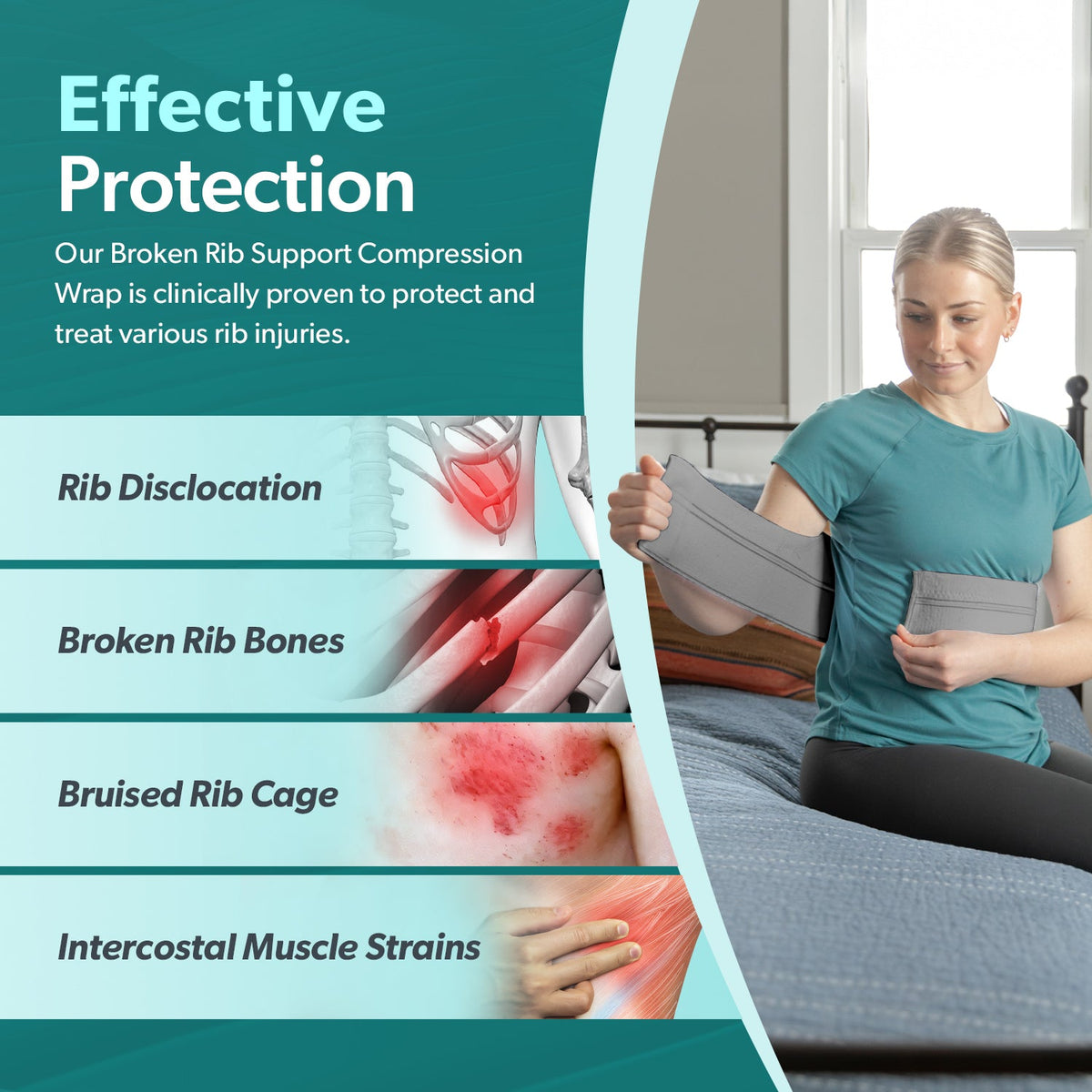 Broken Rib Brace | Compression Wrap Belt for Fractured, Cracked, Dislocated, or Bruised Ribs Pain Support