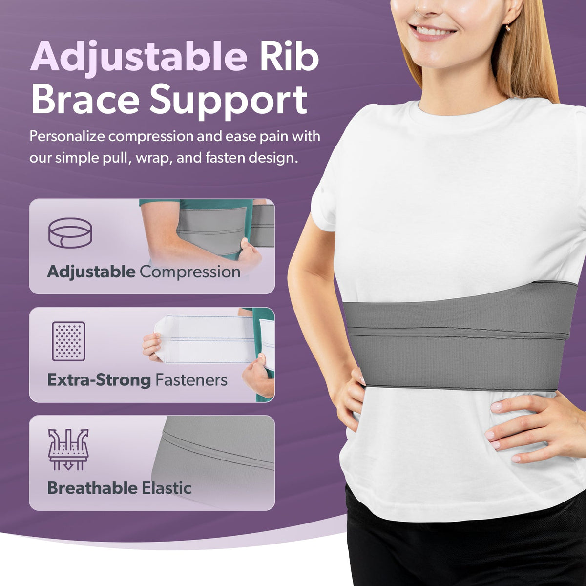 Broken Rib Brace | Compression Wrap Belt for Fractured, Cracked, Dislocated, or Bruised Ribs Pain Support