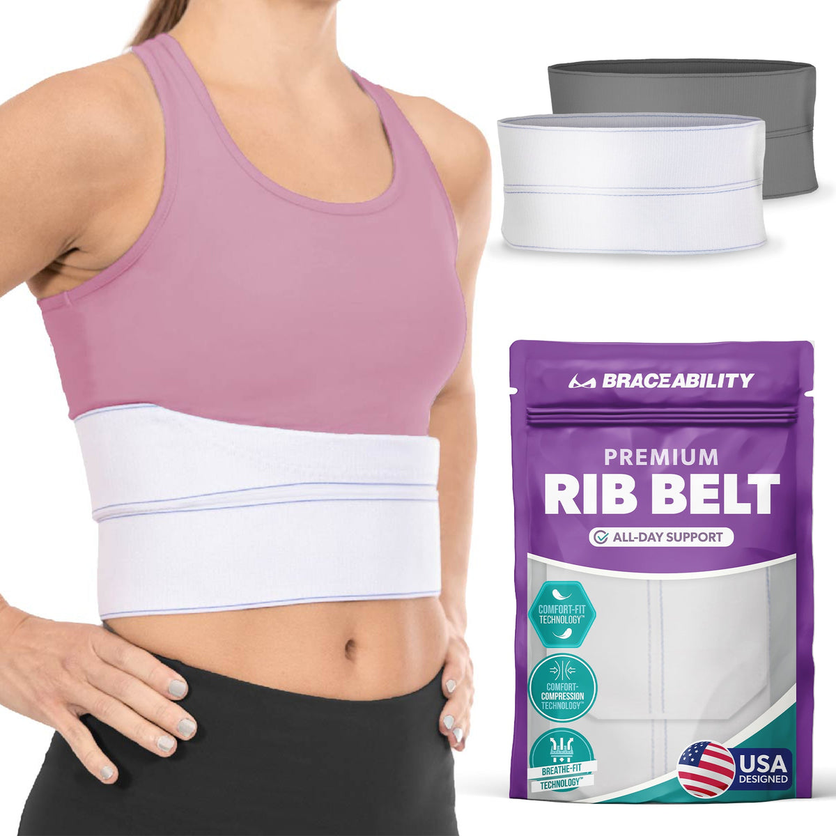 Broken Rib Brace | Compression Wrap Belt for Fractured, Cracked, Dislocated, or Bruised Ribs Pain Support