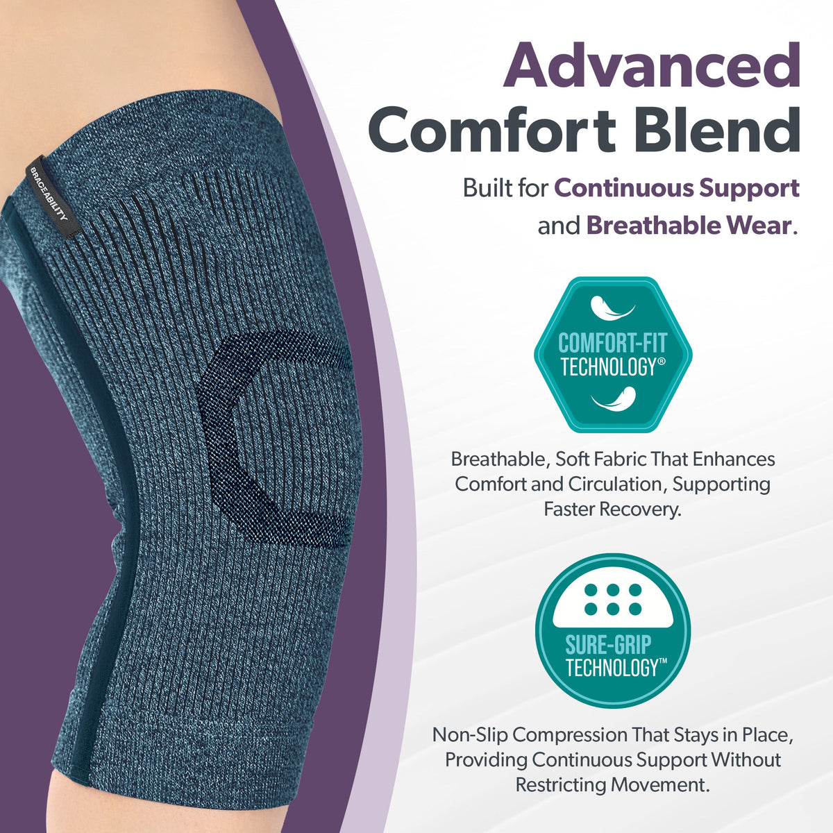 Compression Knee Sleeve | Athletic Knit Support Brace for Running and Sports Pain Relief