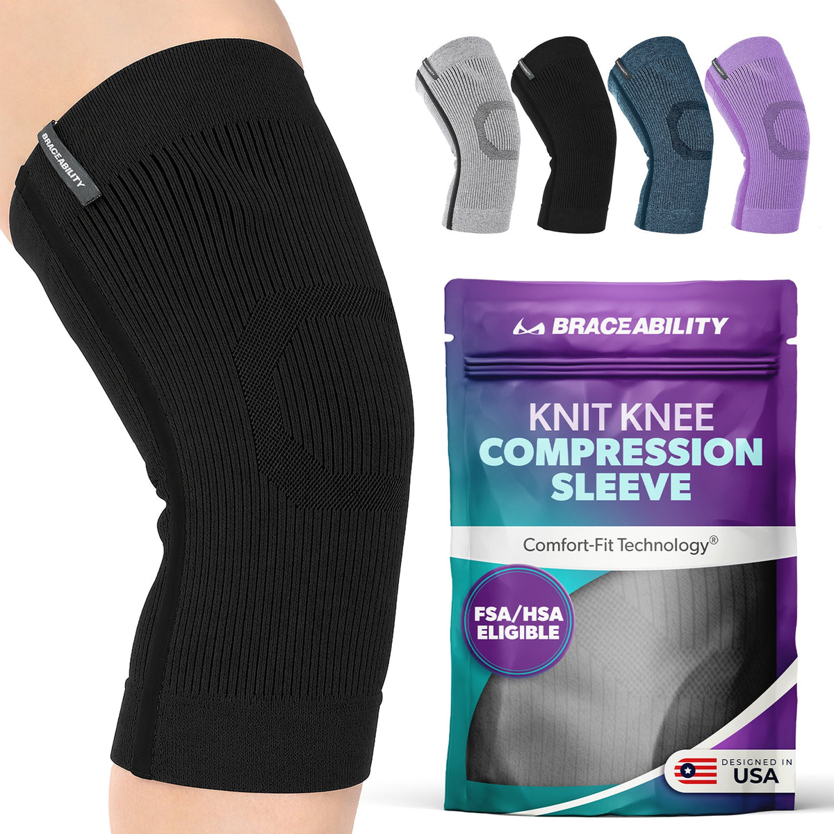 Compression Knee Sleeve | Athletic Knit Support Brace for Running and Sports Pain Relief