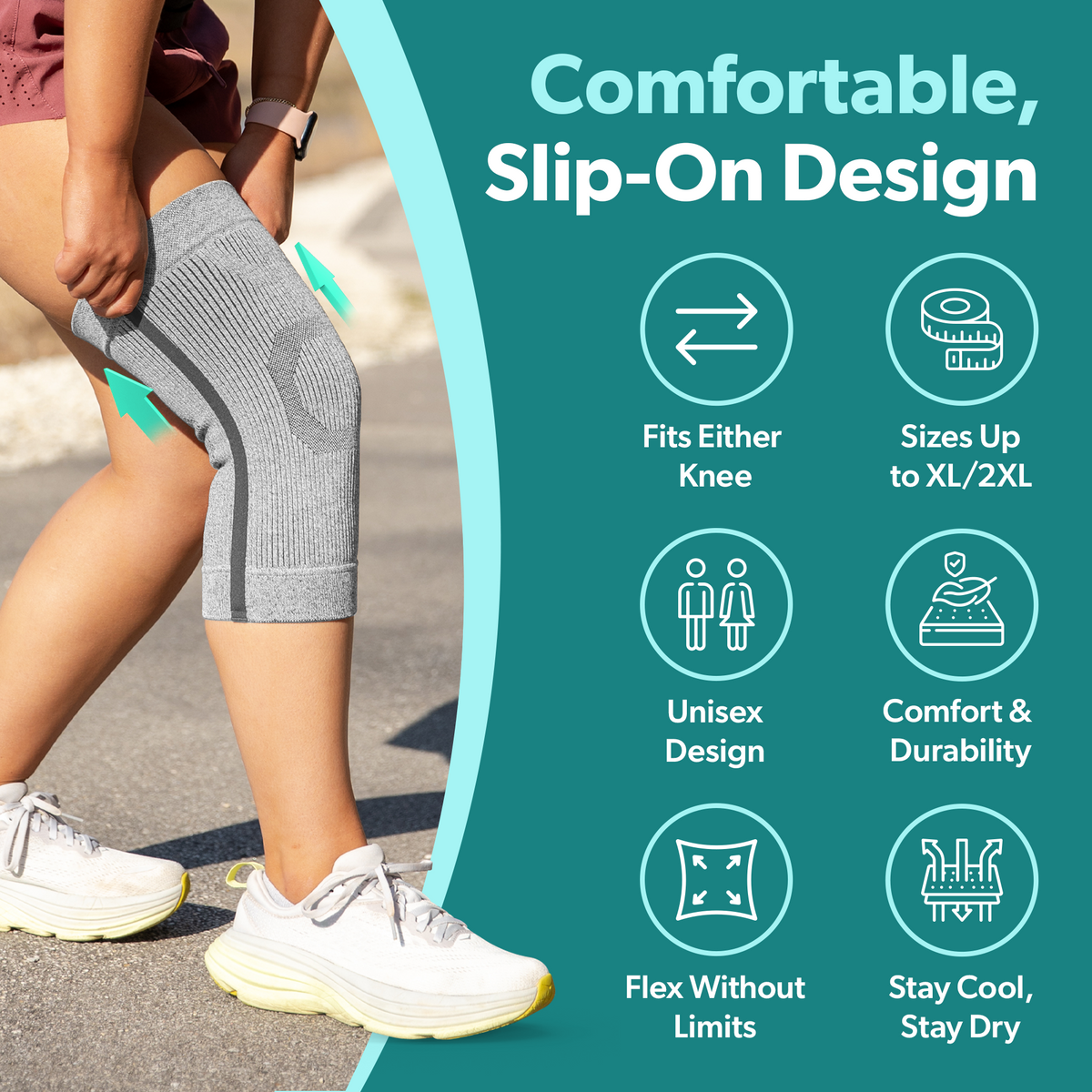 Compression Knee Sleeve | Athletic Knit Support Brace for Running and Sports Pain Relief