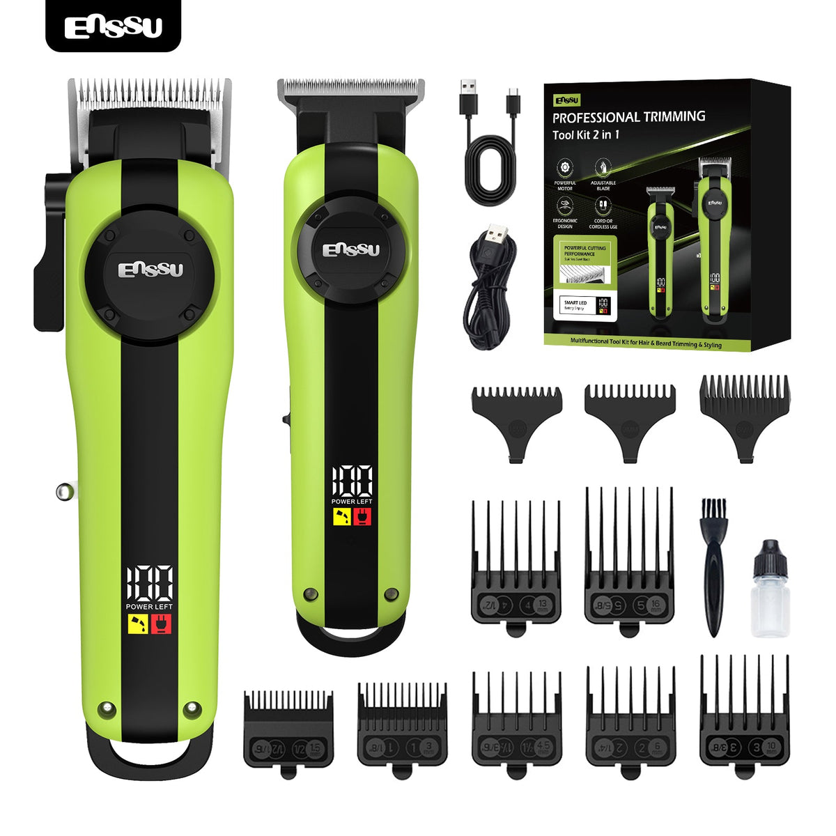 Conjunto Máquina de Cortar Cabelo e Aparador Profissional sem Fios ENSSU