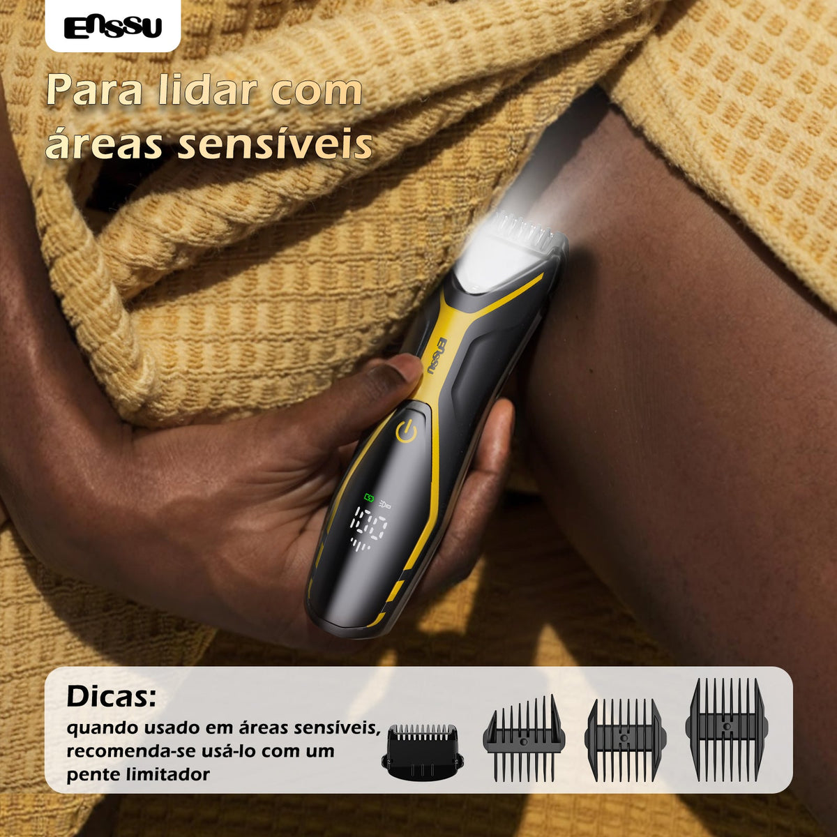 Aparador Corporal 2 em 1 ENSSU Pro Amarelo – BraiLock™ IPX7 Ecrã Digital