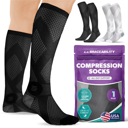 Knee-High Compression Socks 20-30 mmHg - 1 Pair Support Stockings for Circulation, Post Surgery, and Varicose Veins Relief