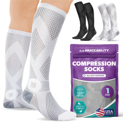 Knee-High Compression Socks 20-30 mmHg - 1 Pair Support Stockings for Circulation, Post Surgery, and Varicose Veins Relief