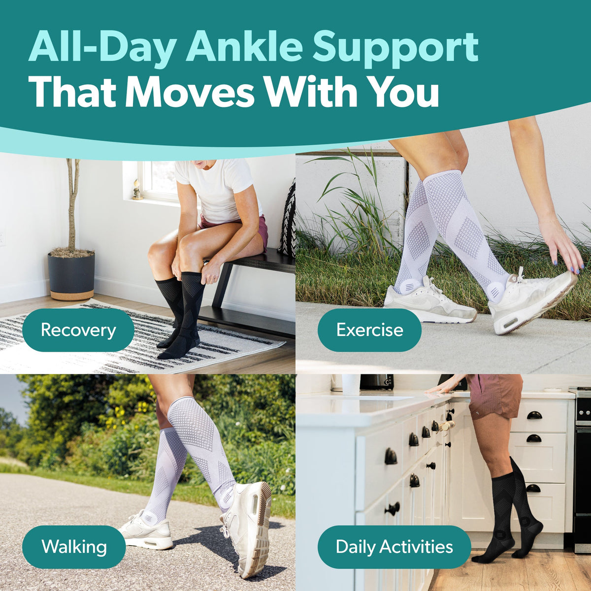 Knee-High Compression Socks 20-30 mmHg - 1 Pair Support Stockings for Circulation, Post Surgery, and Varicose Veins Relief