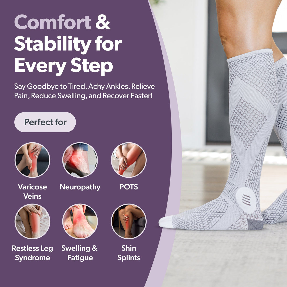 Knee-High Compression Socks 20-30 mmHg - 1 Pair Support Stockings for Circulation, Post Surgery, and Varicose Veins Relief