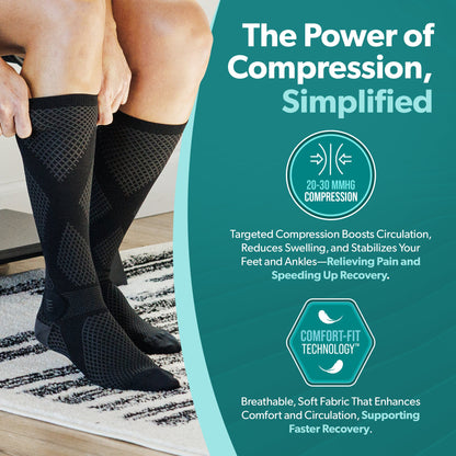 Knee-High Compression Socks 20-30 mmHg - 1 Pair Support Stockings for Circulation, Post Surgery, and Varicose Veins Relief