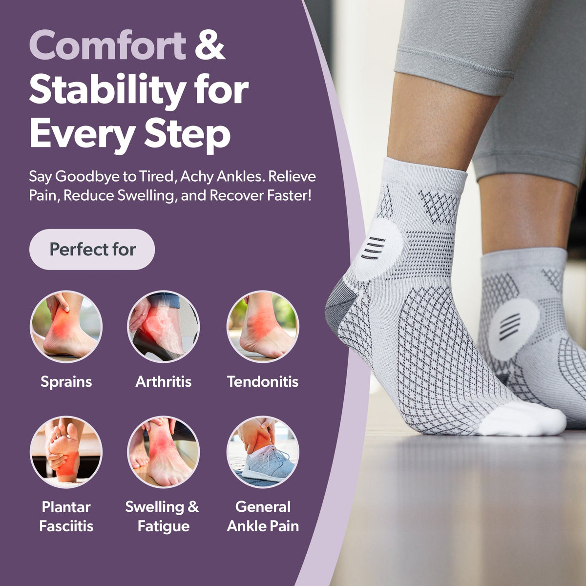 Closed-Toe Neuropathy Socks - Diabetic Socks for Women and Men, Foot Pain Relief, Circulation Support - 1 Pair