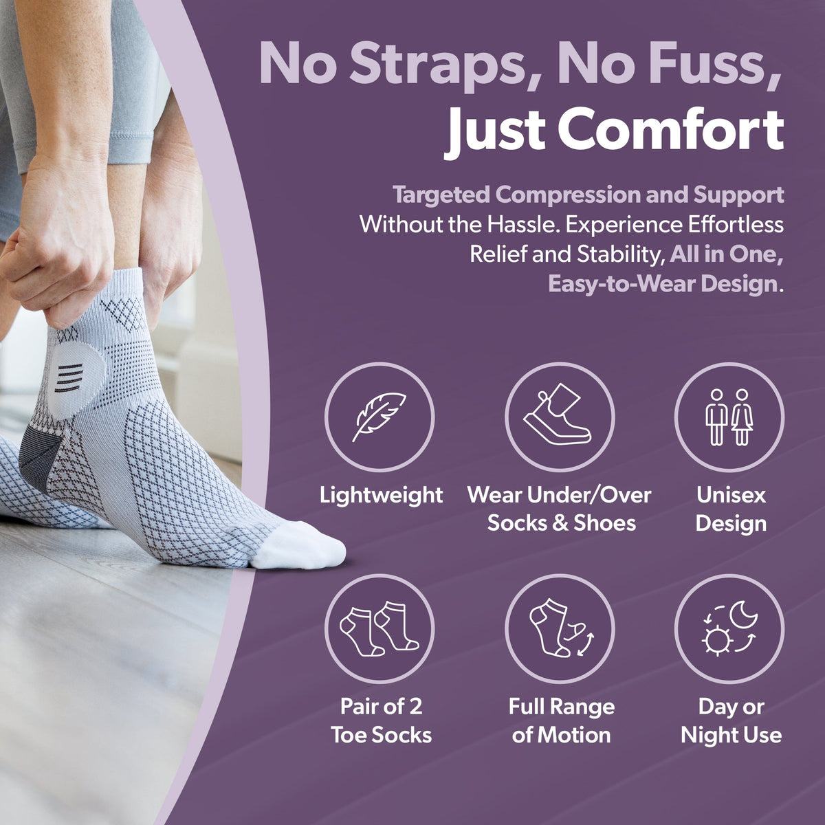 Closed-Toe Neuropathy Socks - Diabetic Socks for Women and Men, Foot Pain Relief, Circulation Support - 1 Pair