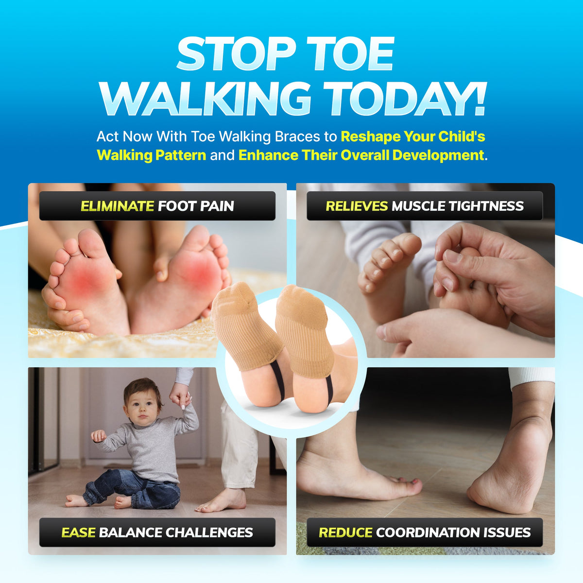 Toe Walking Socks | Pediatric Kids Foot Brace for Comfortable Tip Toe Walking Prevention and Correction for Children and Toddlers (FINAL SALE)