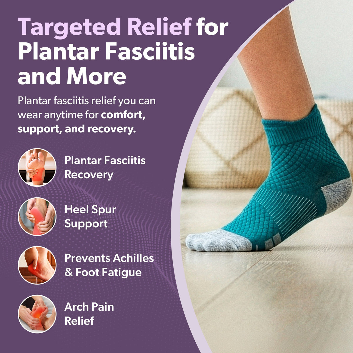 Plantar Fasciitis Relief Socks - Full-Toe Compression for Heel Spurs, Arch Pain and Achilles Tendon Support Sleeves (1 Pair)