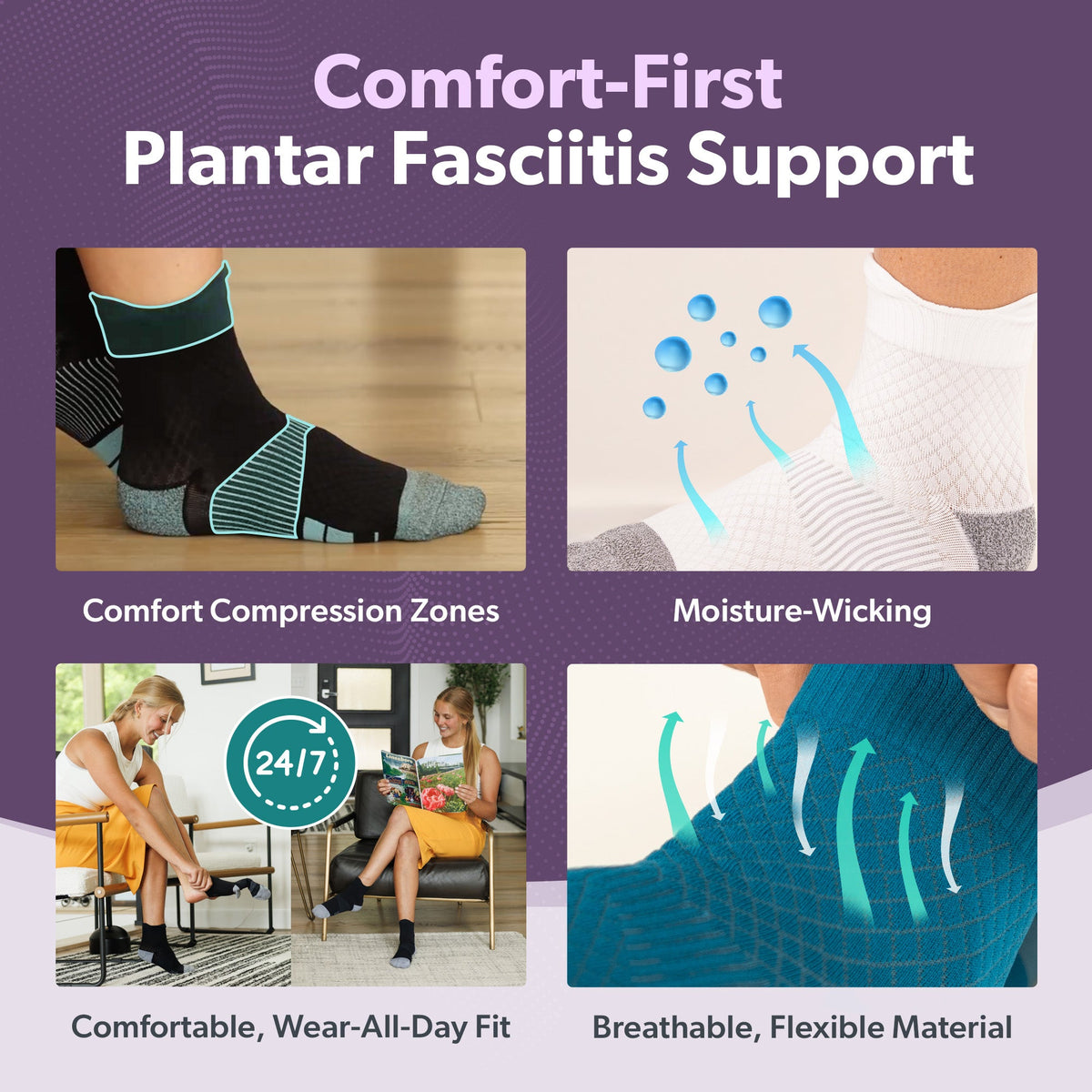 Plantar Fasciitis Relief Socks - Full-Toe Compression for Heel Spurs, Arch Pain and Achilles Tendon Support Sleeves (1 Pair)
