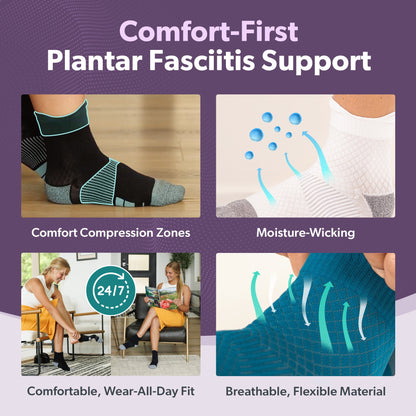 Plantar Fasciitis Relief Socks - Full-Toe Compression for Heel Spurs, Arch Pain and Achilles Tendon Support Sleeves (1 Pair)