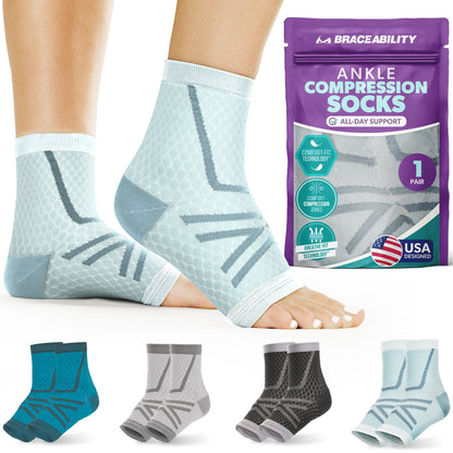 Ankle Compression Socks - Foot Support Sleeves for Plantar Fasciitis, Tendonitis, Arthritis, Ankle Sprains (1 Pair)