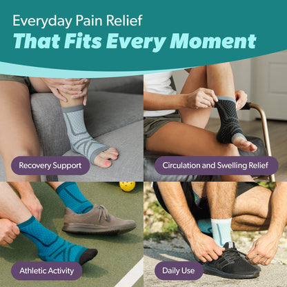 Ankle Compression Socks - Foot Support Sleeves for Plantar Fasciitis, Tendonitis, Arthritis, Ankle Sprains (1 Pair)