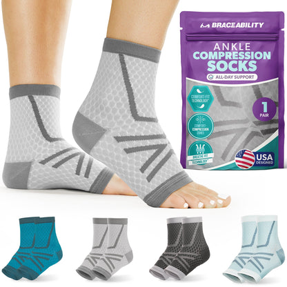 Ankle Compression Socks - Foot Support Sleeves for Plantar Fasciitis, Tendonitis, Arthritis, Ankle Sprains (1 Pair)