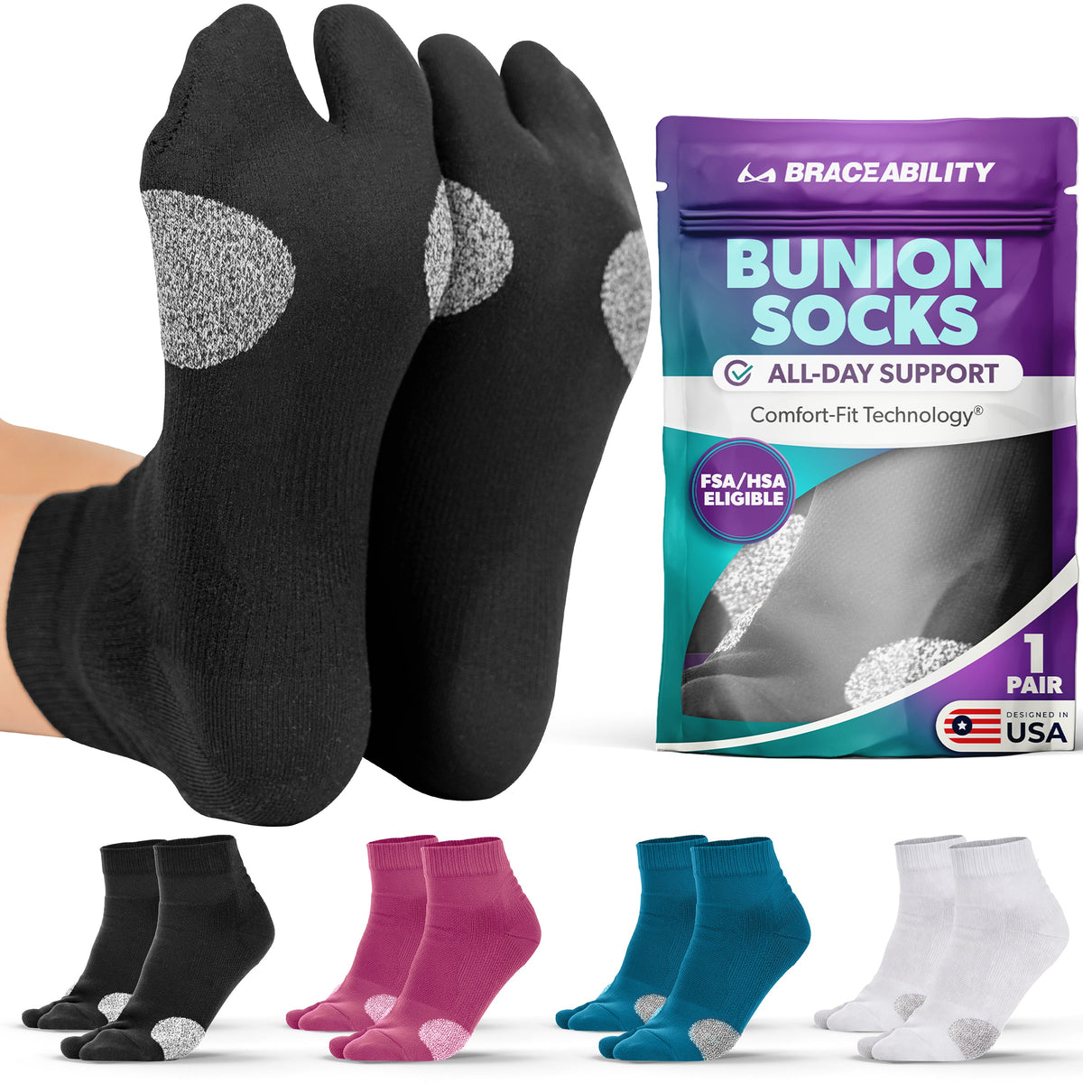 Bunion Relief Socks (1 Pair) - Split-Toe Compression Socks for Cushioned Bunion Support and Hallux Valgus Pain Relief
