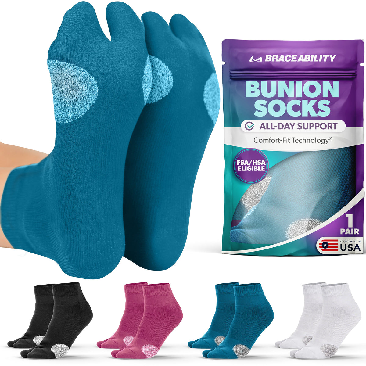 Bunion Relief Socks (1 Pair) - Split-Toe Compression Socks for Cushioned Bunion Support and Hallux Valgus Pain Relief